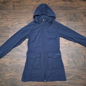 Eddie‎ Bauer Womens Small Navy Blue Lightweight Hooded Jacket Windbreaker Nylon